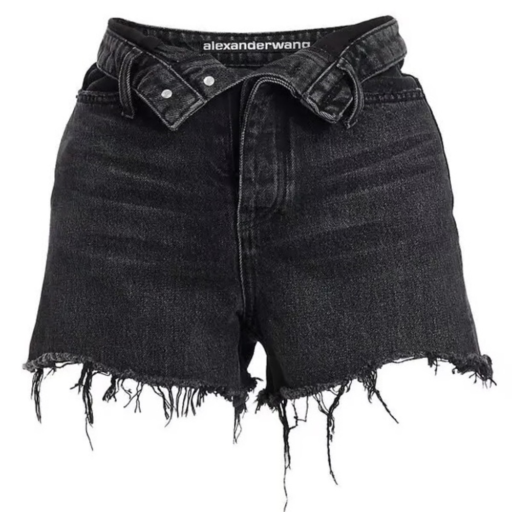 Alexander Wang Bite Foldover Frayed Denim Shorts Faded Black Size 25